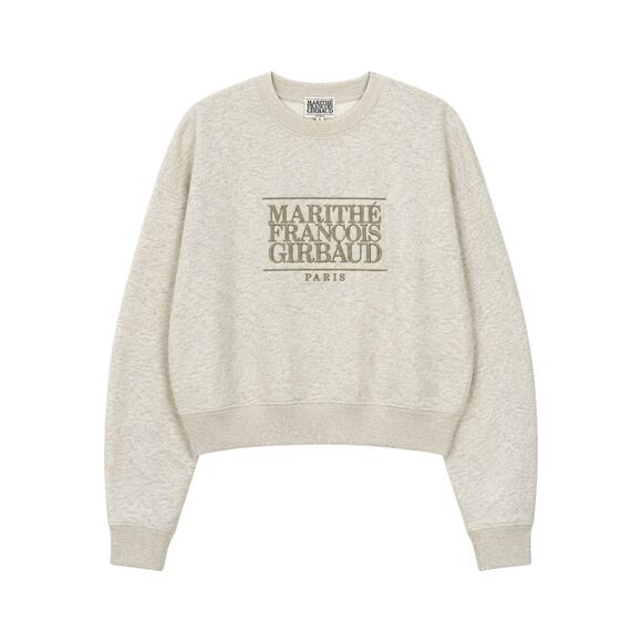Marithe Francois Girbaud Tops - Marithe Francois Girbaud Embroidered Sweatshirt Women's S Beige Cropped NWT Y2K